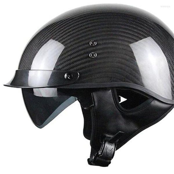 Casques de moto Demi-casque en fibre de carbone Open Face Vintage Street Bike Touring Cruiser Scooter (Matte Black L)