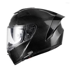 Casques de moto Casque en fibre de carbone Full Racing Ultra-léger Bluetooth Double lentilles pour hommes et femmes toutes saisons