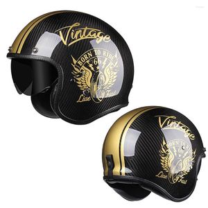 Casques de moto en fibre de carbone Casque d'équitation de sécurité pour moto 3/4 Jet Cafe Racer Casque Motociclistas Racing Casco