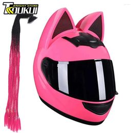 Casques de moto Casque d'oreille de chat Femmes Hors route Casco Moto Mignon Full Face Certification Dot Capacete De Casque