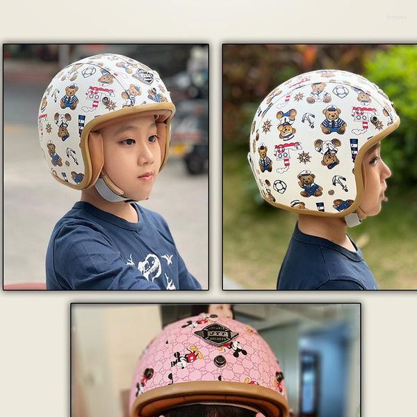 Cascos de motocicleta Casco para niños Aprobado DOT Moto para niños 3/4 Retro Tribe Astronaut Jet Safety Caps Helm Kids Cool