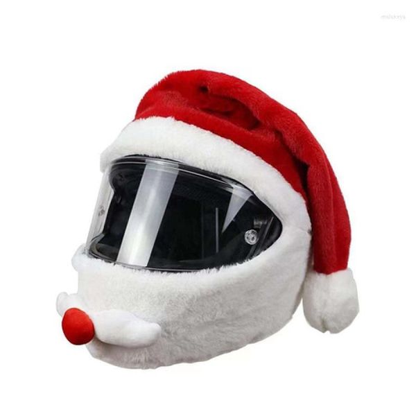 Casques de moto Casque de Noël Cove Chapeau En Peluche À La Main Moto Père Noël Cadeau Pour Hommes Capuche Manches