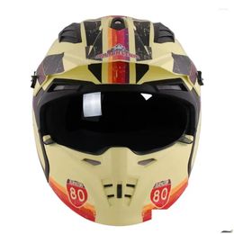 Casques de moto Combinaison Casque Fl Face Casco Détachable Motobike Casque Moto Motociclista Capacetes Dot Ece Dark Lens Uni Drop Dhvsw