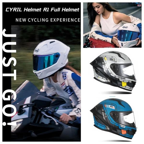 Celmets de motocicleta Cyril Sailor R1 Bluetooth Full Racing Summer Tail grande Lente magnética transpirable