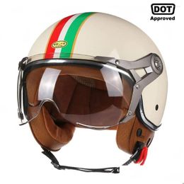 Motorhelmen Dot 3/4 Open Gezicht Retro Motor Met Voor Mannen Vrouwen Vintage Chopper Capacete De Moto Bike Cascos Scooter Ece Drop Otu6I