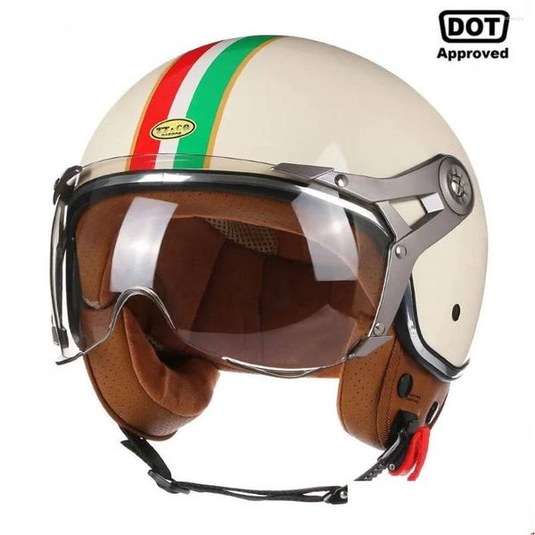 Casques de moto Dot 3/4 Open Face Retro Moto avec pour hommes Femmes Vintage Chopper Capacete de Moto Bike Cascos Scooter Ece Drop Ot8BT