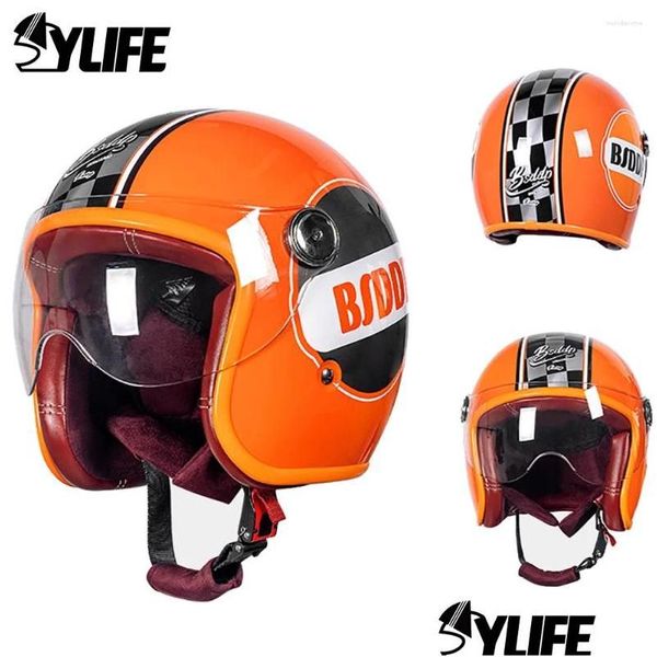 Casques de moto Dot Appd Casque Allemagne Style Vintage Rétro Moto Open FL Face Capacete Hommes Femmes Quatre Saisons Drop Livraison Dhbzp