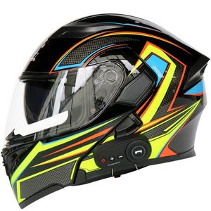 Motorfiets helmen stip goedgekeurd ABS Dubbele anti-mistvisors Bluetooth headset geïntegreerde flip-up helm afneembare voering MSFH902K10
