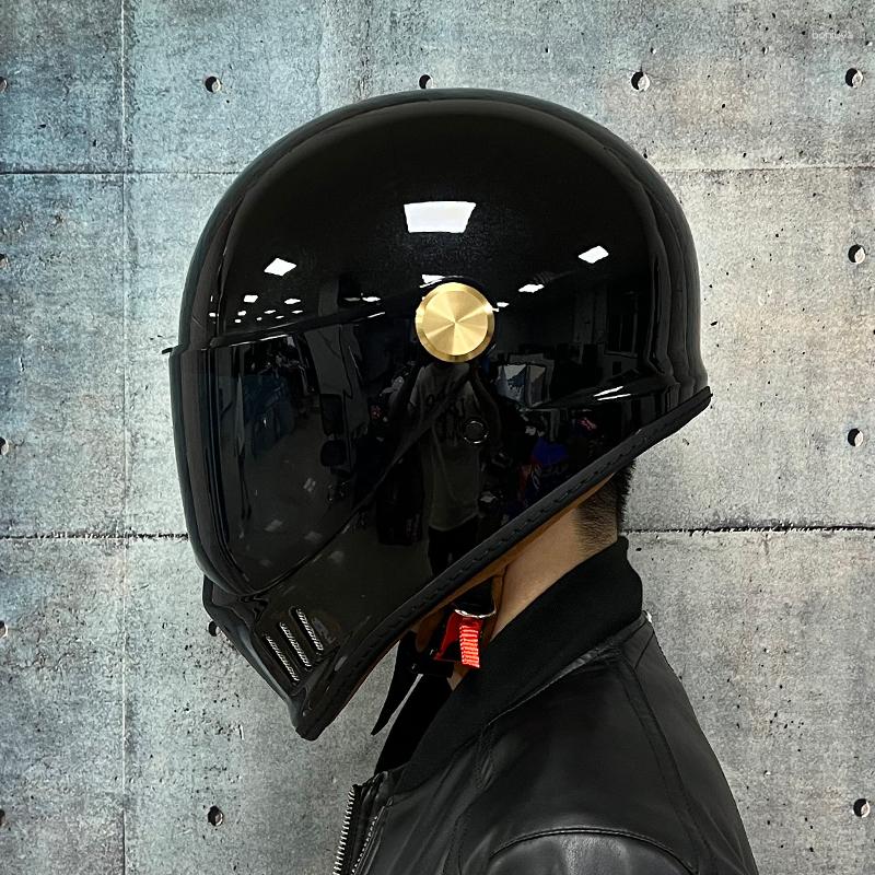Motorradhelme Dot-geprüfter Vintage-Helm mit vollständiger Abdeckung, Cafe Cruiser, PC-Gläser, Wildlederfutter