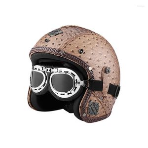 Casques de moto approuvés par le DOT Casque Vintage allemand hommes femmes quatre saisons visage ouvert rétro en cuir PU Scooter équitation Jet Casque