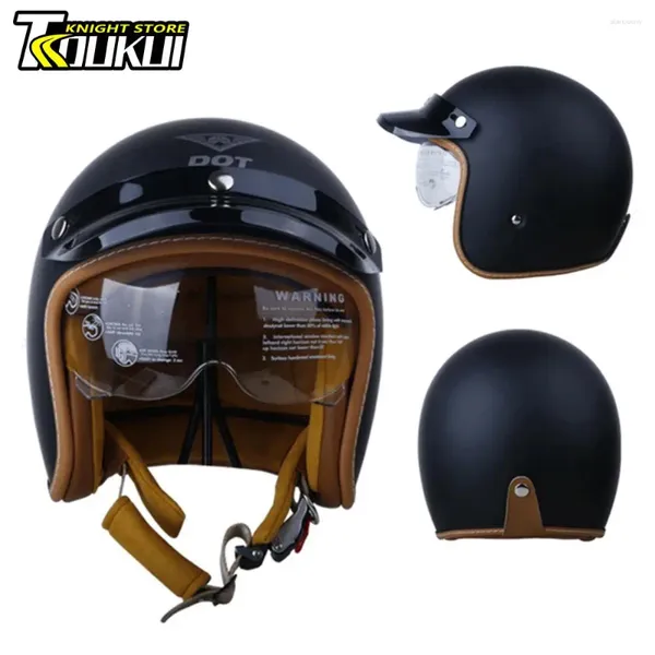 Casques de moto Casque approuvé Dot Rétro Allemand Moto Demi 3/4 Open Face Respirant Casco Hommes Femmes Casque