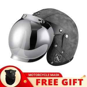 Motorradhelme DOT-Zertifizierung Personalisierter Vintage PU-Open-Face-Helm Vier Jahreszeiten Männer Frauen Retro Motorrad Roller Jet Casco