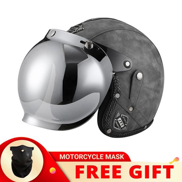 Motorradhelme DOT-Zertifizierung Personalisierter Vintage PU-Open-Face-Helm Vier Jahreszeiten Männer Frauen Retro Motorrad Roller Jet Casco