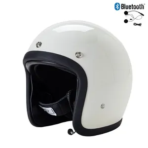 Casques de moto DOT ECE Vintage 3/4 Casque avec Bluetoothcocascos rétro en fibre de verre Léger Open Half Jet