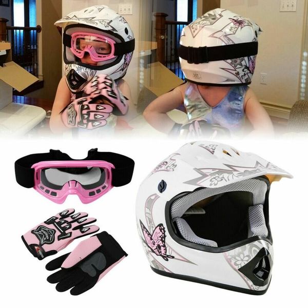 Cascos de motocicleta DOT Casco para niños jóvenes Mariposa rosa Red Spider Net Dirt Bike ATV MX Cara completa W / Gafas Guantes Ciclismo Casco Moto