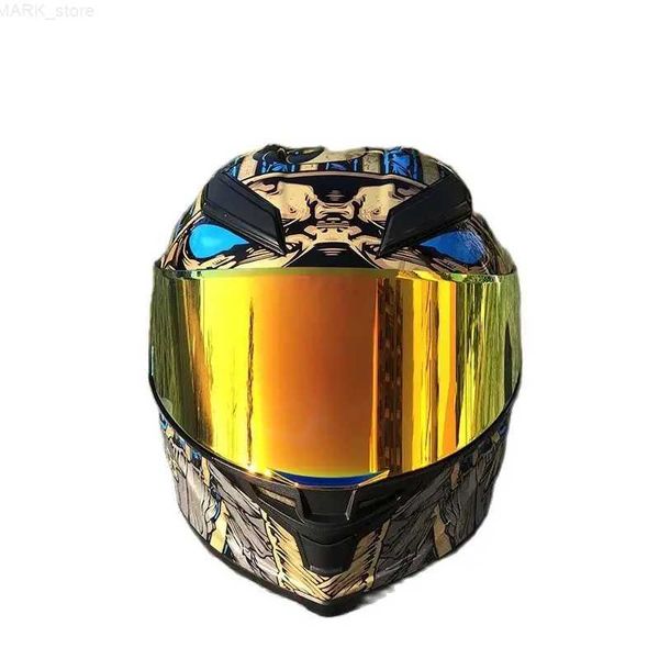 Casques de moto Casque de moto intégral approuvé par la ECE avec doublure lavable et casque de course à dégagement rapide de style laine dorée Casco CassqueL204