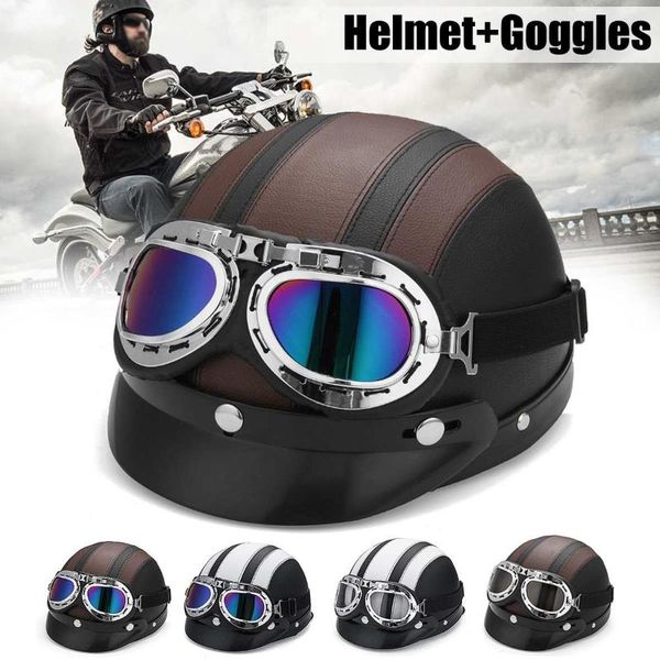 Casques de moto Casque de vélo électrique Visage ouvert Visières à double lentille Lunettes de vent Hommes Femmes Scooter Moto Moto Casque de véloMotorcycle