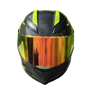 Cascos de motocicleta Fluorescente de fibra de carbono de carbono Hombres y mujeres Seguridad de carreras con gran spoiler casco casque