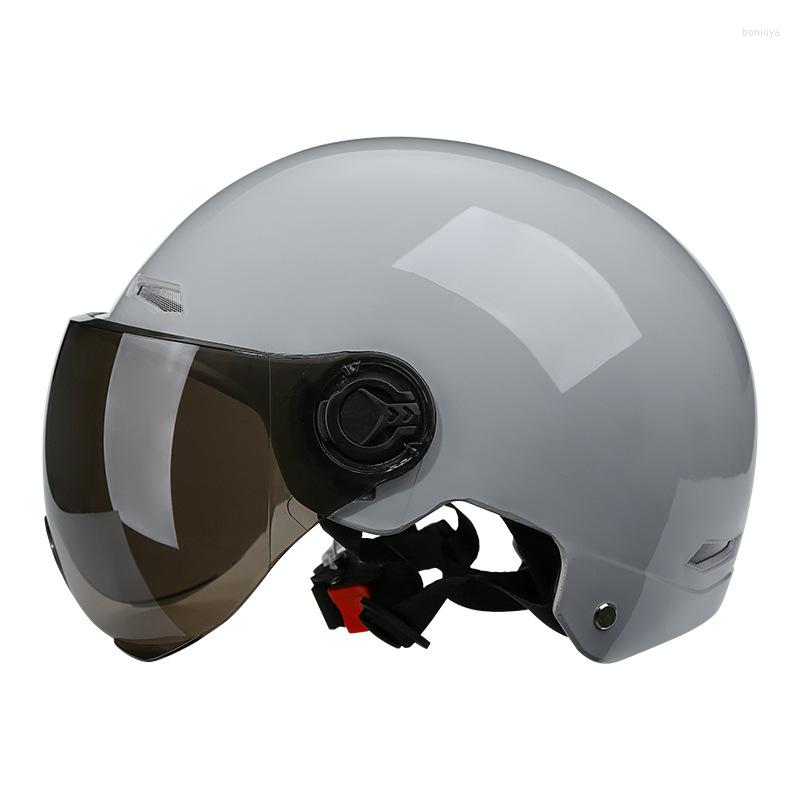 Casques de Moto pour hommes Double lentille vélo véhicule Scooter demi casque cyclisme LED léger Moto vélo casquette de sécurité