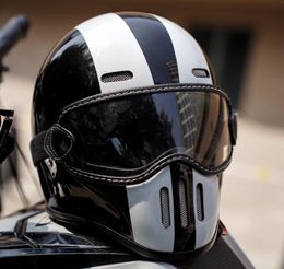 Cascos de motocicleta Casco de cara completa para fibra de vidrio CO Vintage con visera Dot Aprobado Material FRP Tapa de seguridad