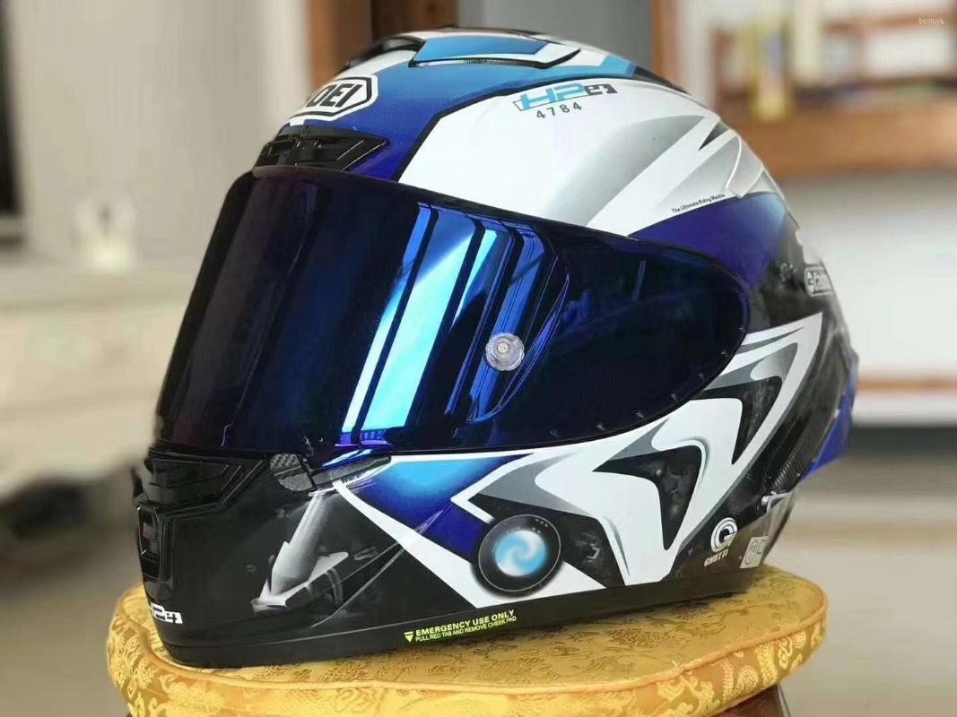 Motorcykelhjälmar Full ansiktshjälm X14 Blue-HP4 Motocross Racing Motobike Riding Casco de Motocicleta