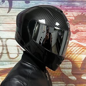 Cascos de moto de cara completa para hombre, viseras dobles, patrón de fibra de carbono para carreras, casco para montar en moto, Capacete ABS, Moto Motocross