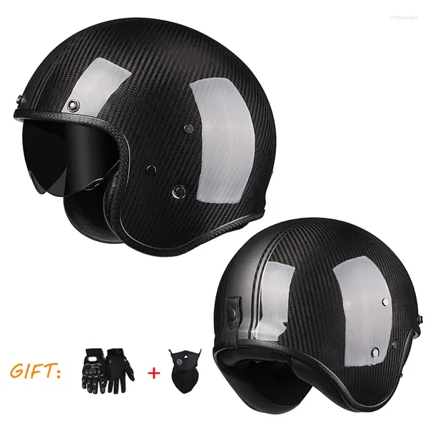 Casques de moto Véritable Cafe Racer Vintage Vintage Open FACE CASHET JET / 4 SCOOTER MOTO avec visière intérieure