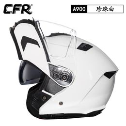 Motorfietshelmen Echte CFR Vintage Volledig gezicht Modulaire helm Viberglas Retro Motocross Racing Flip Up Dual Lens Capacete Moto Dot