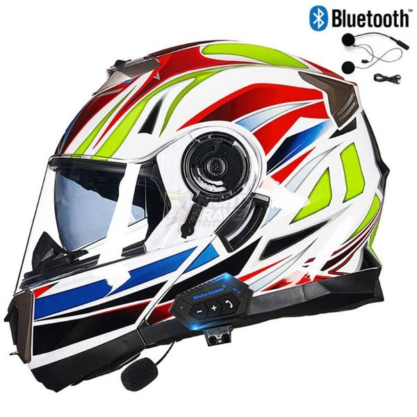 Casques de moto GXT ABS Haute Qualité Sécurité Full Face Casque Bluetooth Double Lentille Motocross Racing Flip Up Capacete Moto Casco DOT