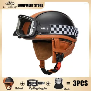 Celmets de motocicleta Half Helmet ABS Vintage 1/2 Face Casco Moto Bajo Perfil Motocross Open Dot aprobado