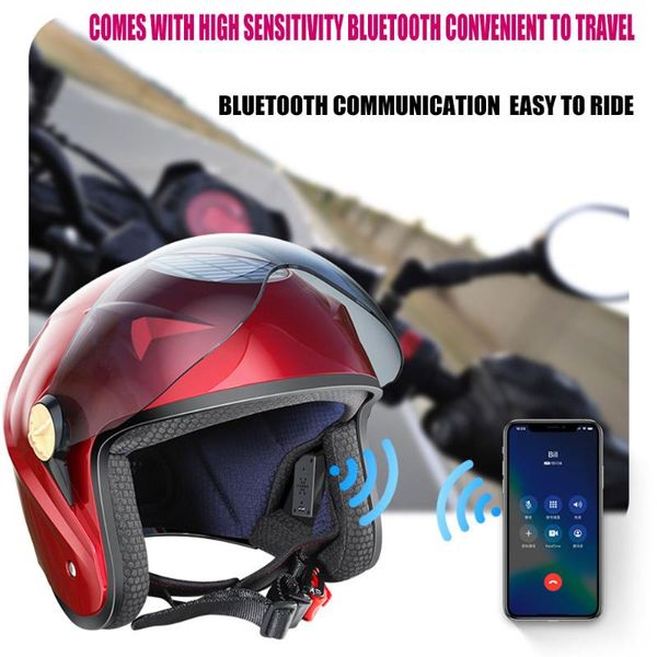 Casques de moto Demi-casque Ventilateur d'air Neutre Énergie solaire Smart ABS Bluetooth compatible Musique Téléphone Véhicule électrique
