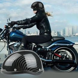 Cascos de motocicleta Medio casco Estilo retro ABS Algodón Tapa de plástico para motociclista Biker Ridder Carbon Striation (Talla única) Universal