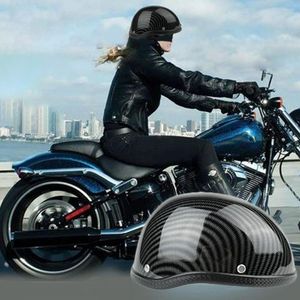 Casques de moto Demi-casque Style rétro ABS Coton Casquette en plastique pour motard Biker Ridder Carbon Striation (Taille unique) Lavable