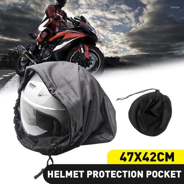 Casques de moto casque sac 47x42cm corde unique noir en peluche poche de tirage pour Scooter cyclomoteur vélo plein demi couvercle protéger