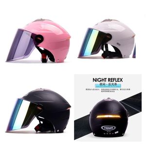 Casques de moto casque Double lentille été Scooter moto Uv bloqué demi-visage double visière bande lumineuse