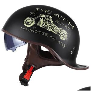 Casques de moto Casque Demi-visage Vintage Rétro Scooter allemand Protection de sécurité Casco Moto Moto Crash Drop Livraison Mob DHB1W