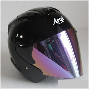 Casques de moto Casque Demi Open Face Hommes Femmes Casco Vintage Scooter Jet Rétro Pare Moto Cascos Para Drop Livraison Automobiles Mot Dhh8N