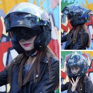 Motorfiets helmen helmheren en dames dubbele lens facelift bluetooth het hele seizoen universeel rijden