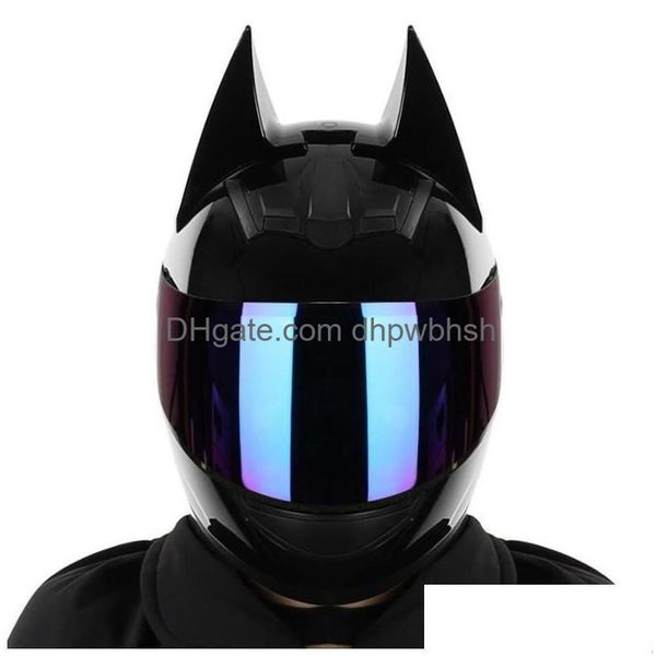 Casques de moto Casque Hommes Femmes Casco Moto Oreille Personnalité FL Visage Moteur Motocross Capacete Casque Noir Drop Livraison Mobiles M Dhkoc