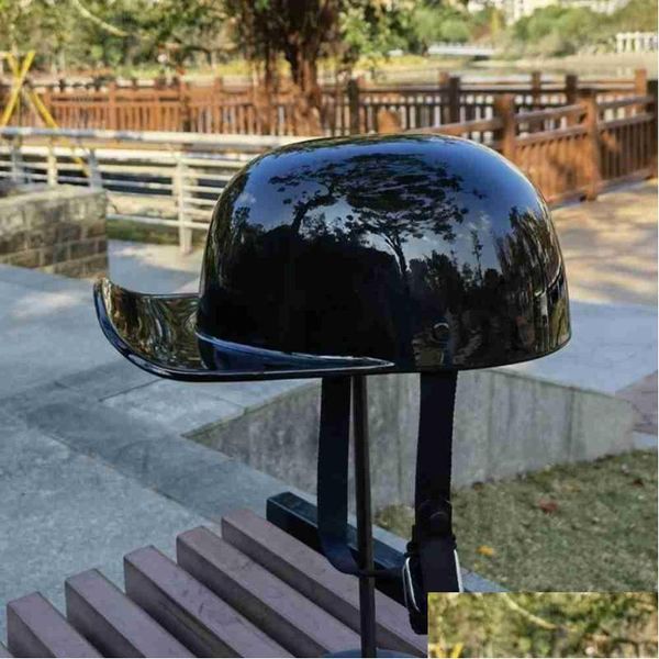 Cascos de motocicleta Casco Retro Negro Adt Cara abierta Medio Moto Vintage FL Gorra de béisbol Accesorios Pato Moto Montar Drop Entrega Dhvly