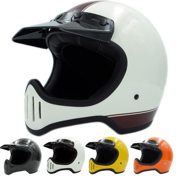 Casques de moto Casque Retro Vintage Full Face Bike Big Vision Fiberglass ShellMotorcycle