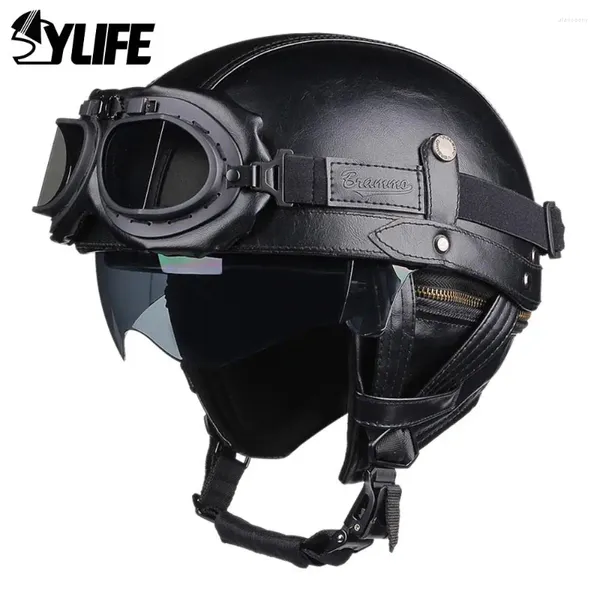 Casques de moto Casque Vintage Capacete De Moto Scooter Demi-visage Pare-brise Visières Amovible Insert Liner Certification Dot