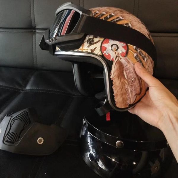 Cascos de moto Indios Hombre Casco Medio cara abierta Motocross Cool Personality Down Hill S M L XL XXL