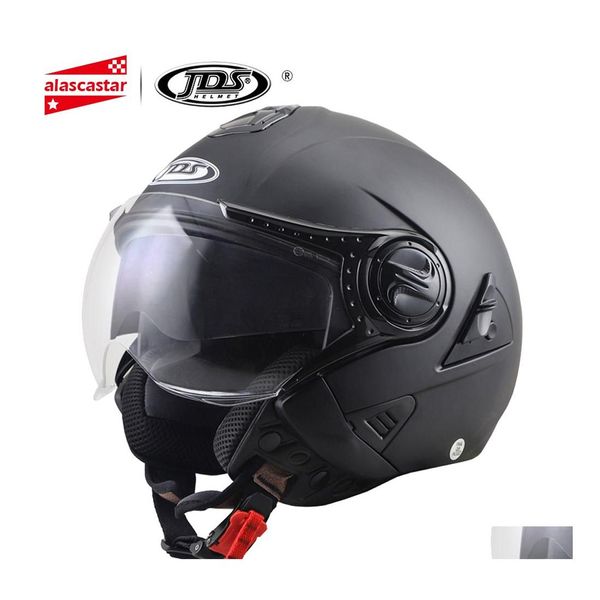 Casques de moto Jds Casque Double Lentille Moto Open Face Racing Off Road Casco Capacete Casque Noir Drop Delivery Mobiles Motorcycl Dhea8