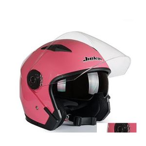 Cascos de motocicleta Jiekai 512 Casco Hombres Mujeres Bicicleta eléctrica Visores de doble lente Scooter Cascos Moto Moto Bike Cascos1 Drop de Dhrm9