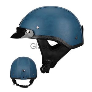 Cascos de motocicleta JYT Vintage Estilo alemán Media cara Casco de motocicleta Hombres Mujeres Retro PU Cuero Moto Scooter Montar Jet Cascos Para Moto x0731