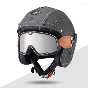 Motorradhelme KEAZ Open Face Helm /4 mit Fahrradbrille Herren Leder Deutscher Stil Jet Dot zugelassen