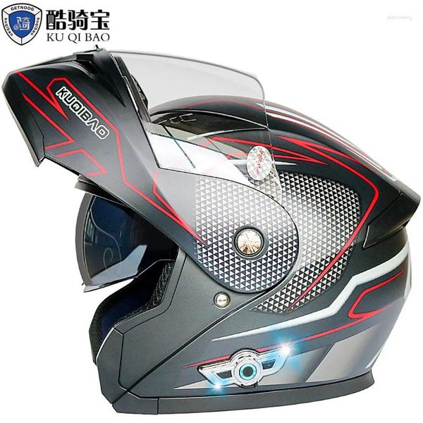 Cascos de motocicleta Kuqibao Casco incorporado Bluetooth Flip Up Moto Anti-Fog HD Doble Lente Casco ABS Crash Moto