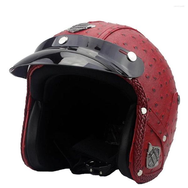 Cascos de motocicleta Casco de cuero personalizado Vintage Retro Moto Helm Moto Bike Motocross con para hombres Mujeres