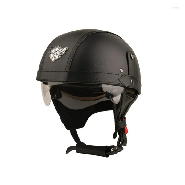 Casques de moto en cuir Vintage Open Face Retro Hommes et femmes Toutes saisons Voiture électrique Demi-casque Taille M-XL Moto Équipements Pièces